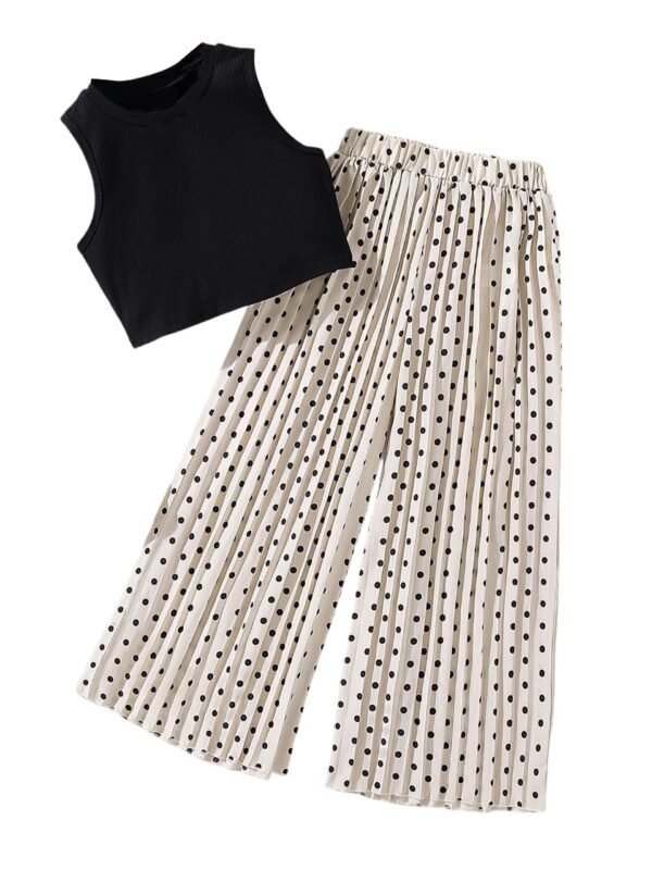 TAGAS Girls Solid Tank Top & Polka Dot Wide Leg Pants || COORDINATED_OUTFIT || DRESS || TOP WITH PALAZZOS ||(GTP-65)