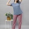 DZZO Women's Cotton Printed Night Suit Set of Shirt & Pyjama, Night wear Dress, Relaxed wear for Women/Girls, Size - S, Color - Blue - Image 5