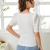 Dream Beauty Fashion Polyester Women's Sweet Heart Neck Puff/Balloon Bishop Sleeve Elegant Casual Tee Slim Fit Top, 23" Inches ( Top Mentos-01-White-Large) - Image 6
