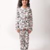 ANTHRILO Pure Cotton Printed Pyjama Set for Girls | Sleepwear | Night Suit, Night Wear | Long Sleeves T-Shirt & Pyjama | Regular Wear | 6-7 Years | WHITE1 - Image 3