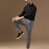 TOPLOT Men's Regular Casual Pants (Belt-Trouser-5173-Silver-30) Light Grey - Image 3