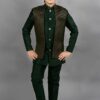 AHHAAAA Kids Ethnic Silk Blend Waistcoat Kurta Pyjama 3 Piece Sherwani Set For Boys |Green 4-5 Years, 540| - Image 4