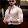 IndoPrimo Men's Casual Solid Satin Shirt for Men Full Sleeves - Crystal (Medium, Cream) - Image 4