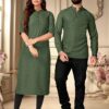 Krishna Apparels - Women & Men Couple Kurta & Kurti Set - Fancy Printed Dress for Women & Men - Casual Dress - Pure Couple Kurta & Kurti Set - Viscose/Rayon (Green, Men - M/Women - XL) - Image 9