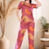 BlackBasket Women's Printed Round Neck Pyjama Set | Short Sleeve Nightsuit Set | Casual Night Dress for Women | Stylish Tshirt and Pyjama Set for Loungewear and Nightwear (RED, L) - Image 2