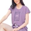 ZEYO Women's Cotton Dot Printed Purple Night Suit Set Of Top & Shorts 5226, Pajama Set - Image 4