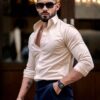 IndoPrimo Men's Casual Solid Satin Shirt for Men Full Sleeves - Crystal (Medium, Cream) - Image 5
