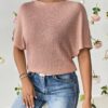 Zilcon Women Fashion Fall Batwing Half Sleeve Shirts Boat Neck Oversized Tunic Tops Casual Waffle Knit Shirts Tops for Women (in, Alpha, L, Dusty Pink) - Image 5