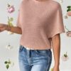 Zilcon Women Fashion Fall Batwing Half Sleeve Shirts Boat Neck Oversized Tunic Tops Casual Waffle Knit Shirts Tops for Women (in, Alpha, L, Dusty Pink) - Image 4