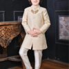 AHHAAAA Kids Ethnic Silk Embroidered Hand-Work Indo-Western Sherwani Set for Boys|Gold 7-8 Years| - Image 4