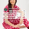 ZEYO Women's Red Cotton Leaf Printed Stylish Night Suit Set of Shirt & Pyjama 5610 - Image 3