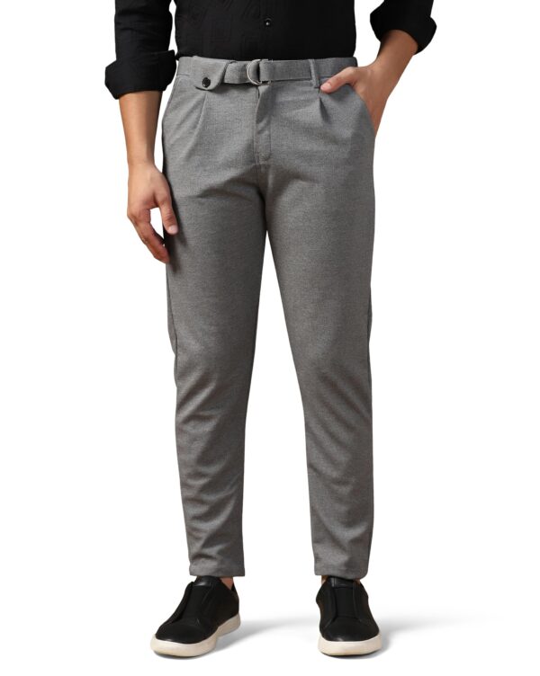 TOPLOT Men's Regular Casual Pants (Belt-Trouser-5173-Silver-30) Light Grey