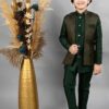 AHHAAAA Kids Ethnic Silk Blend Waistcoat Kurta Pyjama 3 Piece Sherwani Set For Boys |Green 4-5 Years, 540| - Image 9