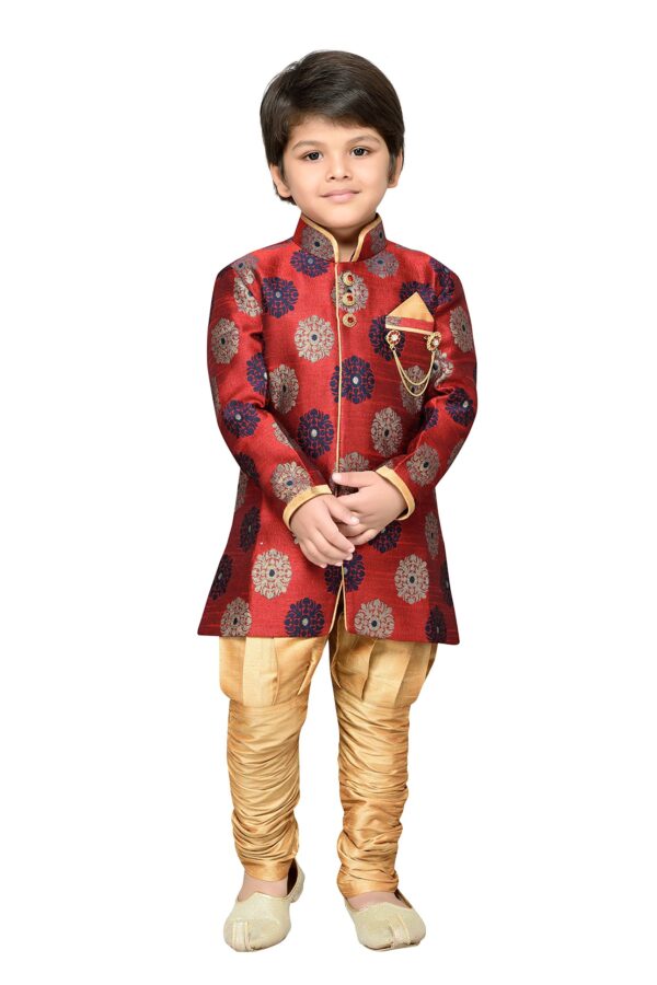 AJ DEZINES Kids Indo Western Sherwani Set For Boys (1007-RED-7)