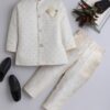 AHHAAAA Boy's Cotton 2 Piece Indo-Western Set/Kids Ethnic Wear Jaquard Sherwani, Indian wear - Ideal for any Festivals and Cultural Occasion|Beige, 7-8 Years| - Image 8