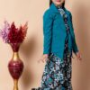 SPAMitude Girls Self Designed Premium Cotton Jacket Jumpsuit Dress | Floral Printed Jumpsuit Jacket Set for Birthday Girl (9-10 Years, Blue) - Image 5