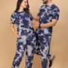 Cotton Fashion Gallaria Couple Combo Pajama Set For Woman & Mens Combo Co-Order Set& Night Suit Set Combo | Nightwear| Tracking| Pajama Set Combo (Men - X_Large/Women - L, Blue & White) - Image 2