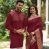 Couple Set Rose Silk Saree & Kurta Pajama (M, Maroon) - Image 5