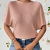 Zilcon Women Fashion Fall Batwing Half Sleeve Shirts Boat Neck Oversized Tunic Tops Casual Waffle Knit Shirts Tops for Women (in, Alpha, L, Dusty Pink) - Image 3