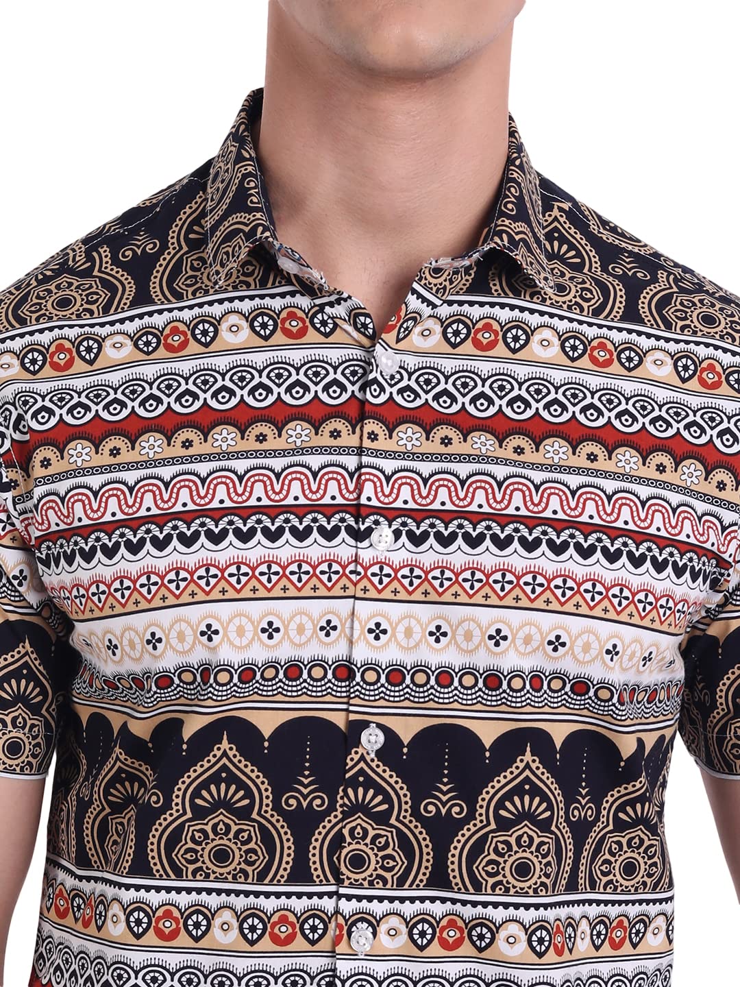 Majestic Man Slim Fit Cotton Casual Printed Shirt for Men (M, Beige) - Image 3
