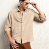Hubberholme Men Summer Cotton Spread Collar Long Sleeves Oversized Casual Shirt 36 Beige - Image 6