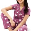 ZEYO Women's Cotton Swan Printed Dark Mauve Stylish Night Suit Pajama Set of Shirt & Pyjama 5611 - Image 6