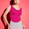 Uptownie Lite Cotton Stretchable Draped Crop Top Maroon - Image 8