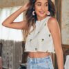 Aahwan Solid White Flower Embroidery Semi-Sheer Tank Crop Top For Women's & Girl's (239-White-M, Relaxed Fit) - Image 6