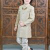 AHHAAAA Kids Ethnic Silk Embroidered Hand-Work Indo-Western Sherwani Set for Boys|Gold 7-8 Years| - Image 3