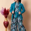 SPAMitude Girls Self Designed Premium Cotton Jacket Jumpsuit Dress | Floral Printed Jumpsuit Jacket Set for Birthday Girl (9-10 Years, Blue) - Image 2