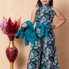 SPAMitude Girls Self Designed Premium Cotton Jacket Jumpsuit Dress | Floral Printed Jumpsuit Jacket Set for Birthday Girl (9-10 Years, Blue) - Image 3