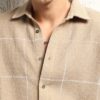 Hubberholme Men Summer Cotton Spread Collar Long Sleeves Oversized Casual Shirt 36 Beige - Image 3