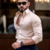 IndoPrimo Men's Casual Solid Satin Shirt for Men Full Sleeves - Crystal (Medium, Cream) - Image 6