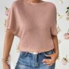 Zilcon Women Fashion Fall Batwing Half Sleeve Shirts Boat Neck Oversized Tunic Tops Casual Waffle Knit Shirts Tops for Women (in, Alpha, L, Dusty Pink) - Image 6