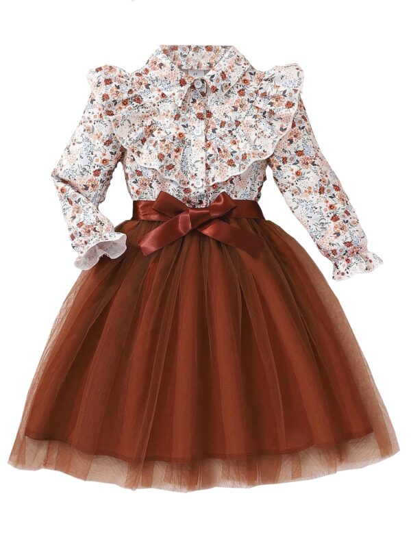 TAGAS Baby Girl's Polyester A-Line Knee-Length Dress (KD-351-BROWN-5_Brown_5 6 Years)