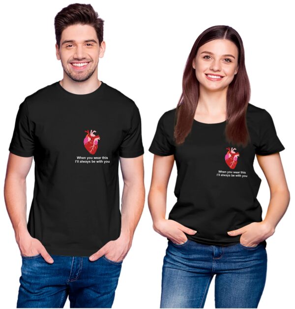 Hangout Hub Hh140 Men's & Women's Round Neck Cotton Regular Fit T-Shirt | Pack Of 2 | Couple Tshirts| When You Wear This I Will Always Be With You Printed Tshirt (Black|Men Large;Women Medium)