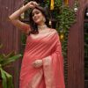 ARCHITTAM Unisex-Adult Couple Dress Set Assam Silk Solid Saree & Kurta Pajama (L, Peach) - Image 4