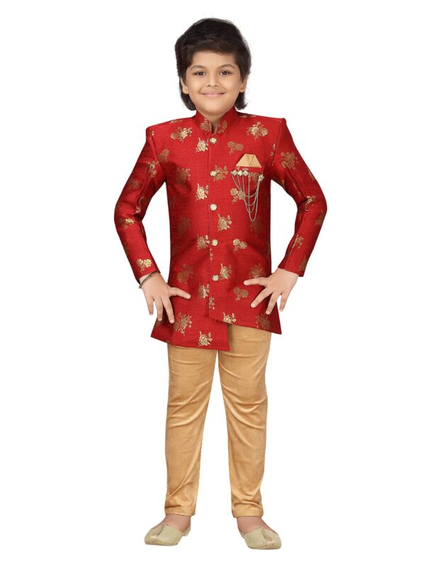 AJ DEZINES Boys Brocade Sherwani Set (Boys, Red)