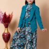 SPAMitude Girls Self Designed Premium Cotton Jacket Jumpsuit Dress | Floral Printed Jumpsuit Jacket Set for Birthday Girl (9-10 Years, Blue) - Image 4