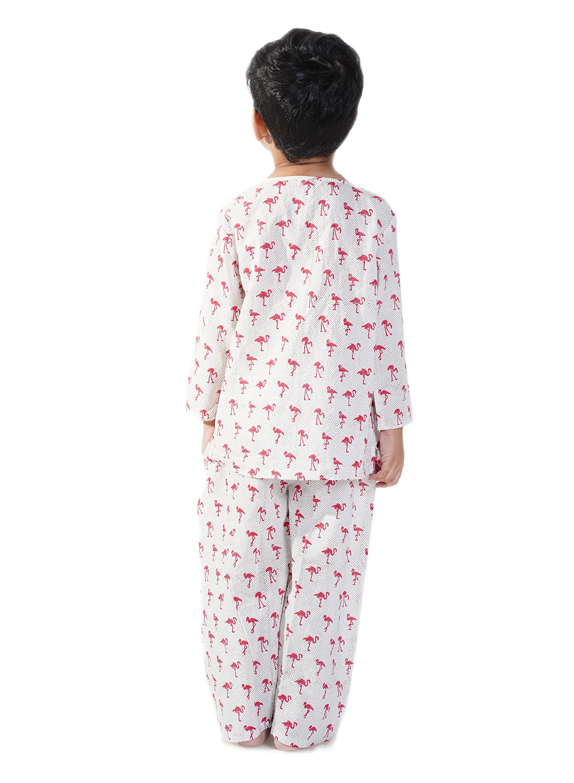Chheent Cotton Unisex Printed Night Dress Suit Sleepwear Girls, Boys | Pink Flamingo (7-8 Years) - Image 4