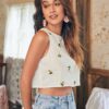 Aahwan Solid White Flower Embroidery Semi-Sheer Tank Crop Top For Women's & Girl's (239-White-M, Relaxed Fit) - Image 7