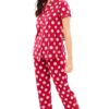 ZEYO Women's Red Cotton Leaf Printed Stylish Night Suit Set of Shirt & Pyjama 5610 - Image 4