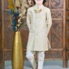 AHHAAAA Kids Ethnic Silk Embroidered Hand-Work Indo-Western Sherwani Set for Boys|Gold 7-8 Years| - Image 8