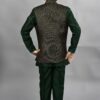 AHHAAAA Kids Ethnic Silk Blend Waistcoat Kurta Pyjama 3 Piece Sherwani Set For Boys |Green 4-5 Years, 540| - Image 8