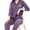 ZEYO Women's Cotton Bear Printed Purple Night Suit Set of Shirt & Pyjama 5270 - Image 4