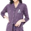 ZEYO Women's Cotton Bear Printed Purple Night Suit Set of Shirt & Pyjama 5270 - Image 7