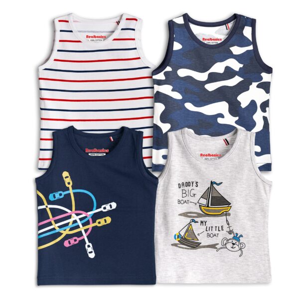 Real Basics Cotton Boys Regular Fit Vests(Rb-Bb-Tvest-P4-34-S1_Multicolor_3-4 Years)