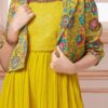White Button new lemon sequence work with floral print jacket style indowestern palazzo set for girls (13-14 Years) - Image 4