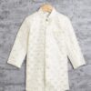 AHHAAAA Kids Ethnic Cotton Silk Blend Sequin Print Indo-Western Sherwani Set for Boys (Cream, 9-10 Yrs) 496MF - Image 5