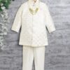 AHHAAAA Kids Ethnic Cotton Silk Blend Sequin Print Indo-Western Sherwani Set for Boys (Cream, 9-10 Yrs) 496MF - Image 7